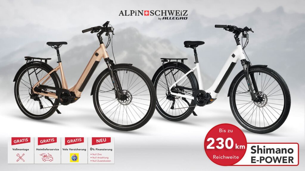 E-Bike testen: die Probefahrt für zuhause mit 30 Tagen Rückgaberecht aktiv plus trekking e bike alpin schweiz bis zu 230 km reichweite